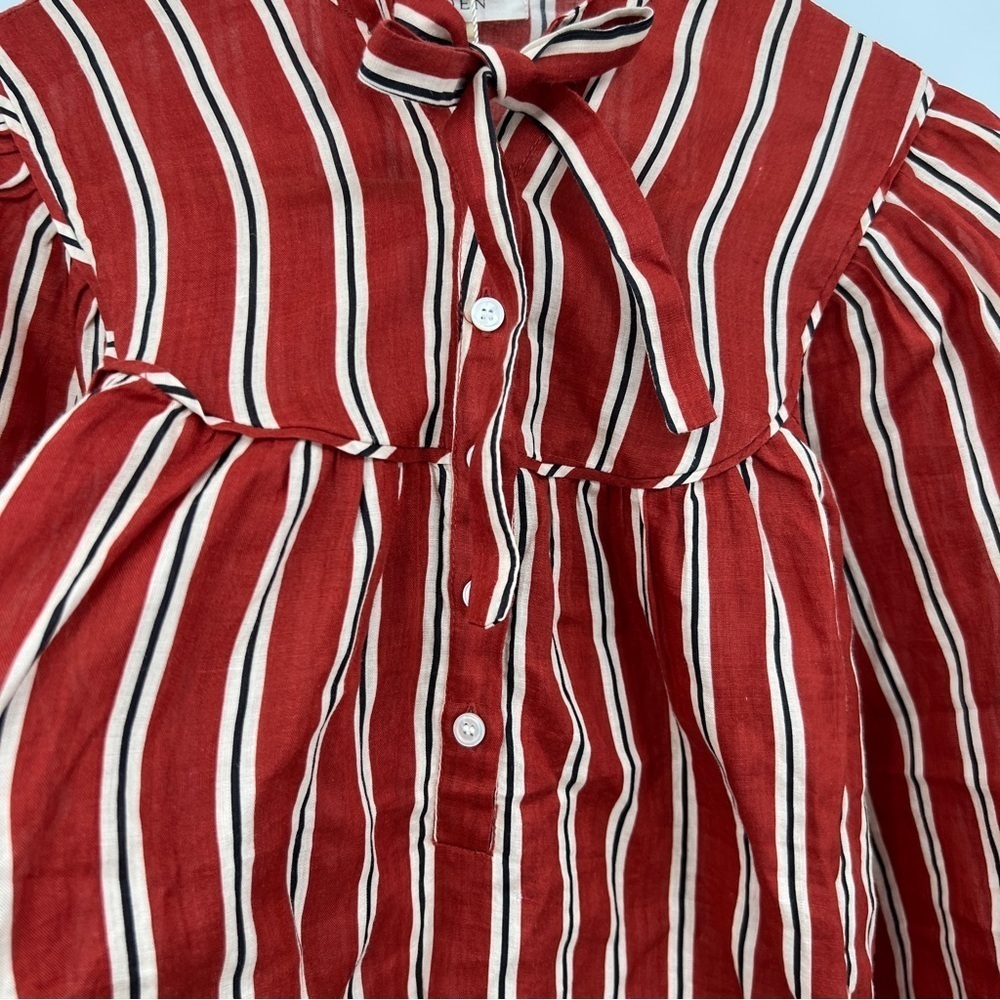 DÔEN Imani Blouse in Monaco Red Striped Blouse XS New with Tags black white bow - Picture 8 of 12